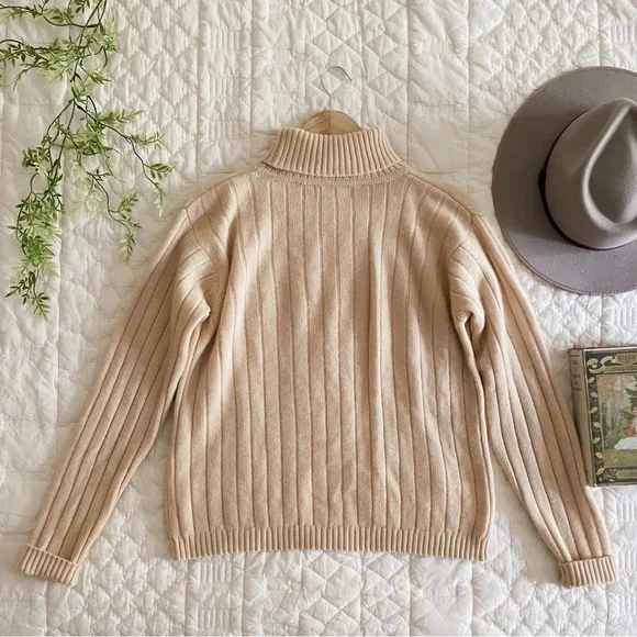 Cozy Cashmere Lochmere Cable Knit Turtleneck Sweater - Cream - Picture 5 of 6